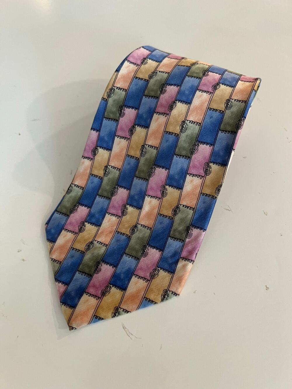Cocktail Colors 100% Silk Men's Neck Tie Pink & Blue Geometric JL